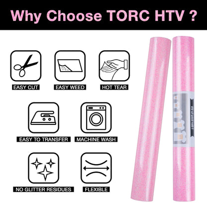TORC Blush Glitter HTV Heat Transfer Vinyl Roll 12 inch x 5 ft Iron on Vinyl for T Shirts Crafts