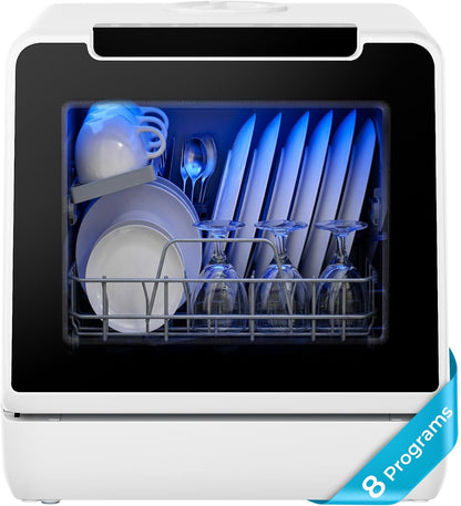 EUHOMY Countertop Dishwasher Portable, 8 Programs with 5L Tank, Black, 40dB