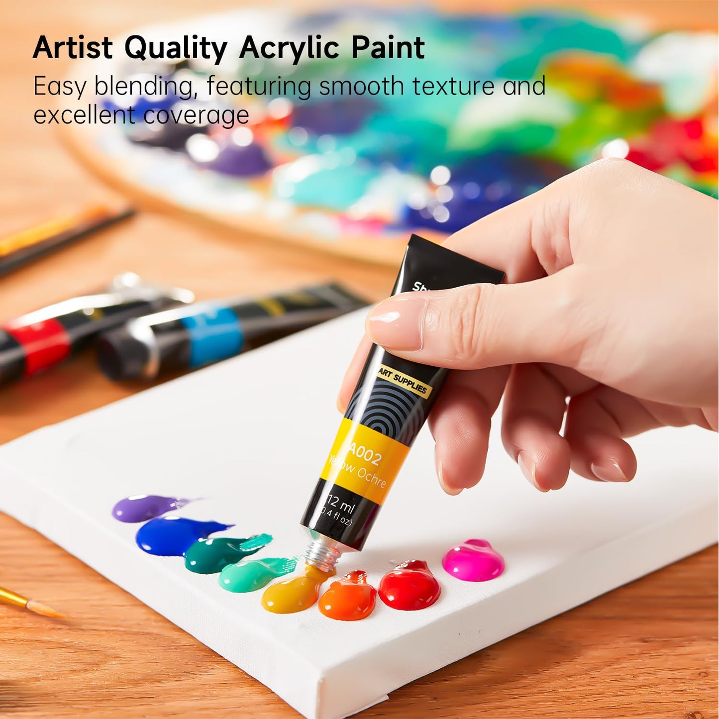 Shuttle Art Acrylic Paint Set, 30 x12ml Tubes Artist Quality Non Toxic Rich Pigments Colors Great for Kids Adults Professional Painting on Rocks Canvas Wood Clay Fabric Ceramic Crafts