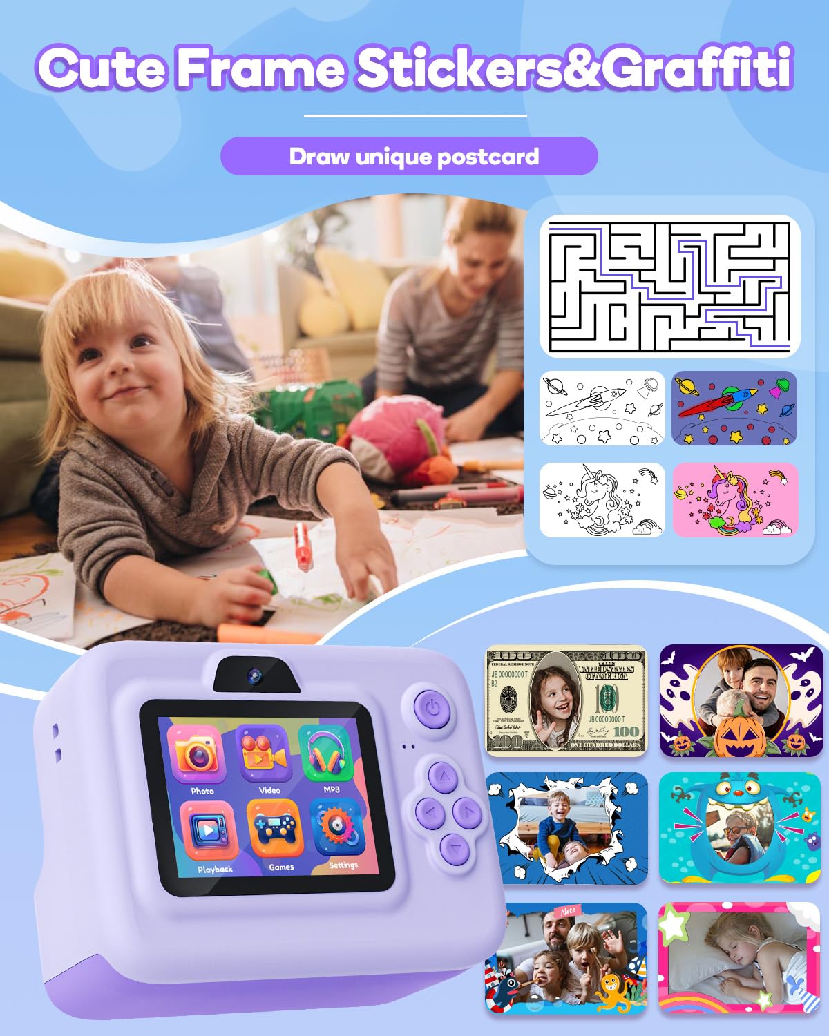 Dylanto Kids Camera Instant Print,1080P Kids Instant Cameras that Print Photos,Christmas Birthday Gifts for Girls Age 3-12,Portable Toy for 3 4 5 6 7 8 9 10 Year Old Girls Boys Pink