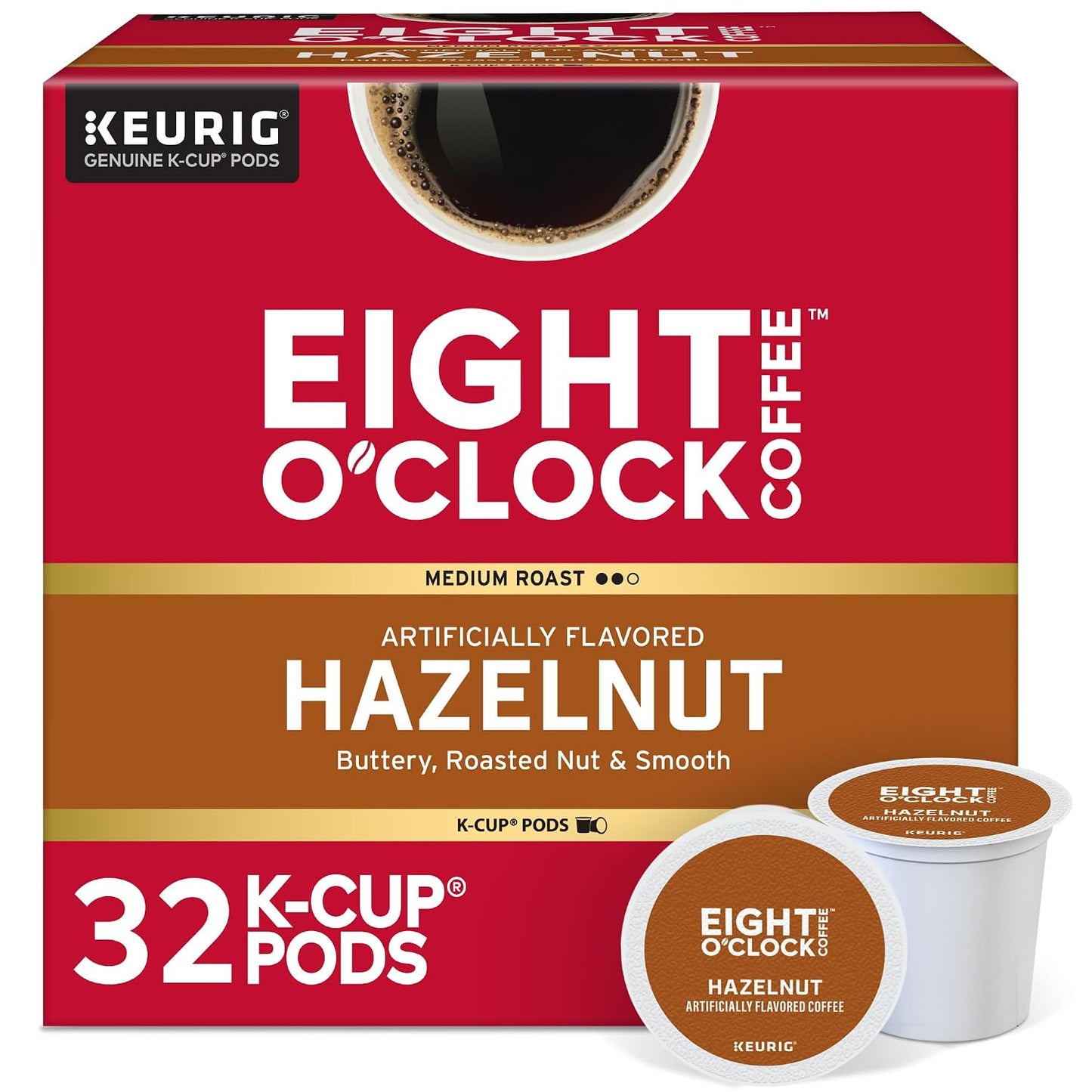 Eight O'Clock Coffee Hazelnut, Single-Serve Keurig K-Cup Pods, Flavored Medium Roast Coffee Pods, 96 Count
