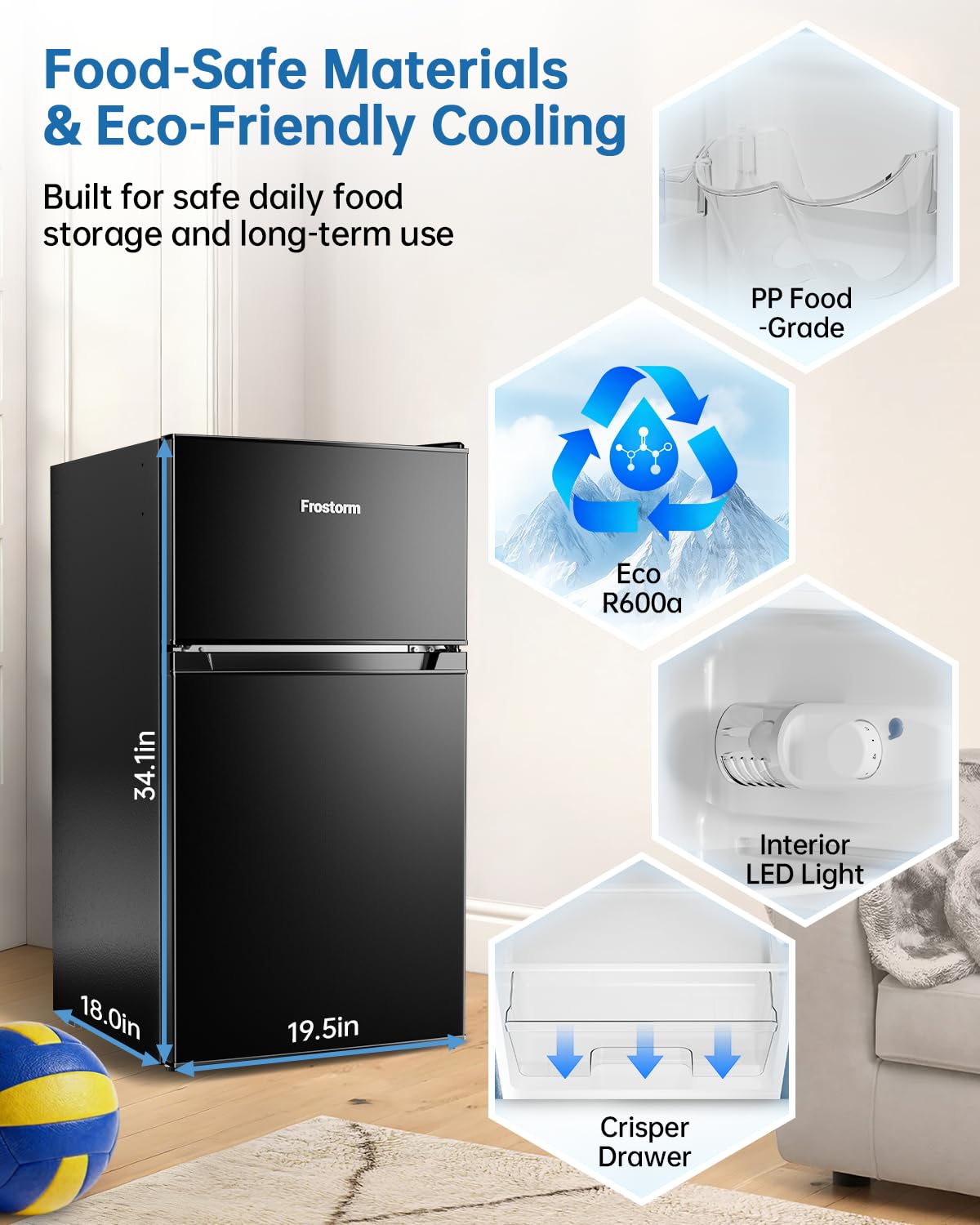 3.2 Cu Ft Mini Fridge with Freezer, Single Door Upright Freezer