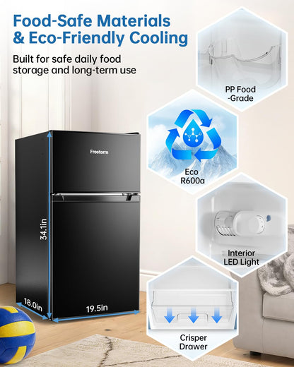 3.2 Cu Ft Mini Fridge with Freezer, Single Door Upright Freezer
