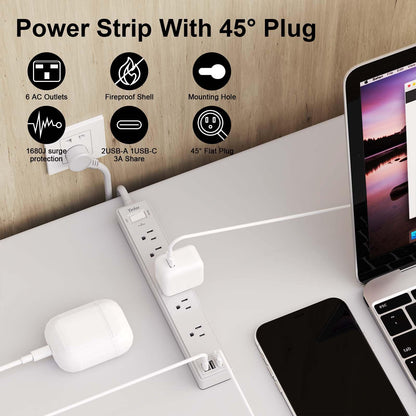 Yintar 6Ft Surge Protector Power Strip with 8 Outlets and 4 USB Ports