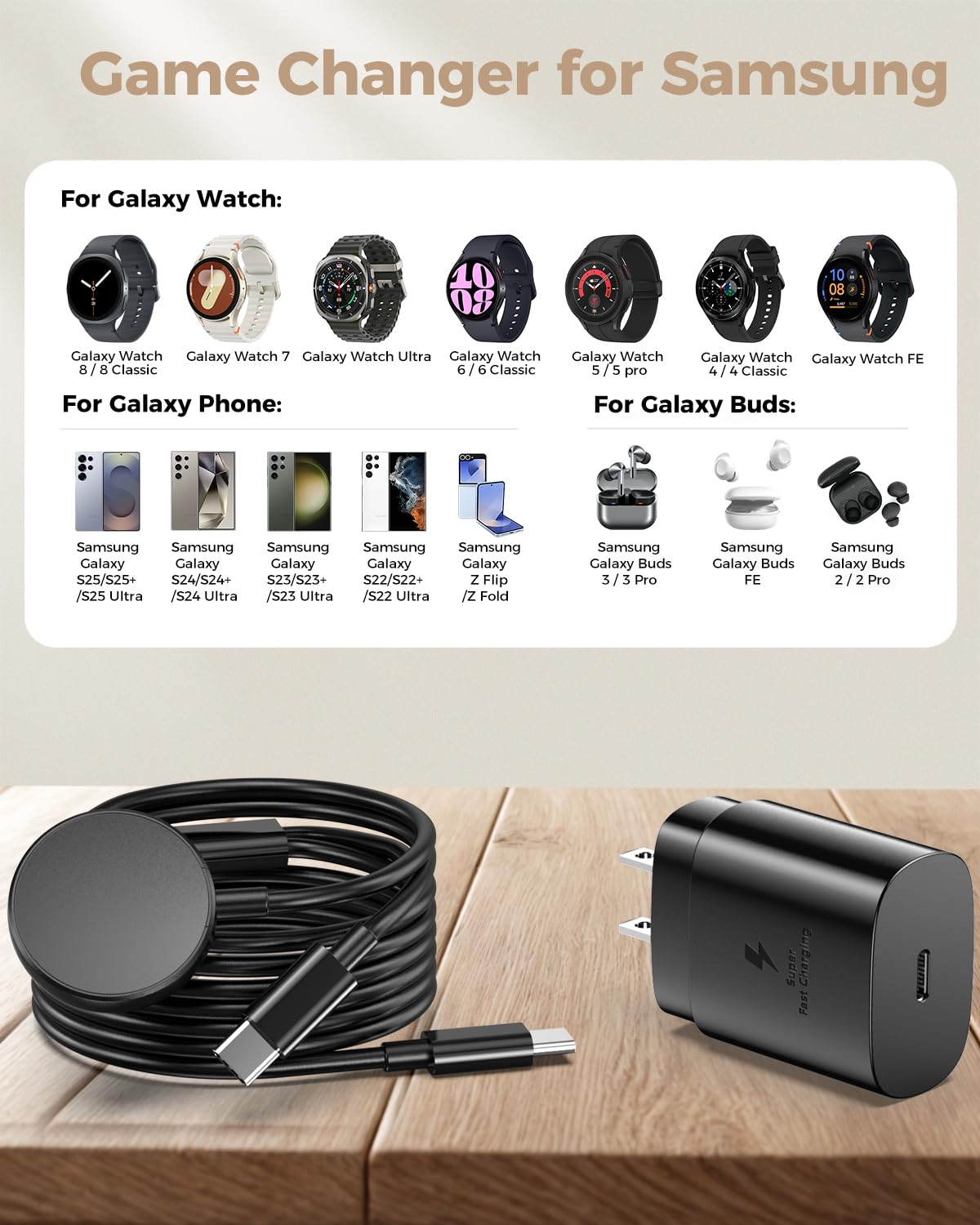 3.3FT for Samsung Galaxy Watch Charger Compatible with 8/8 Classic
