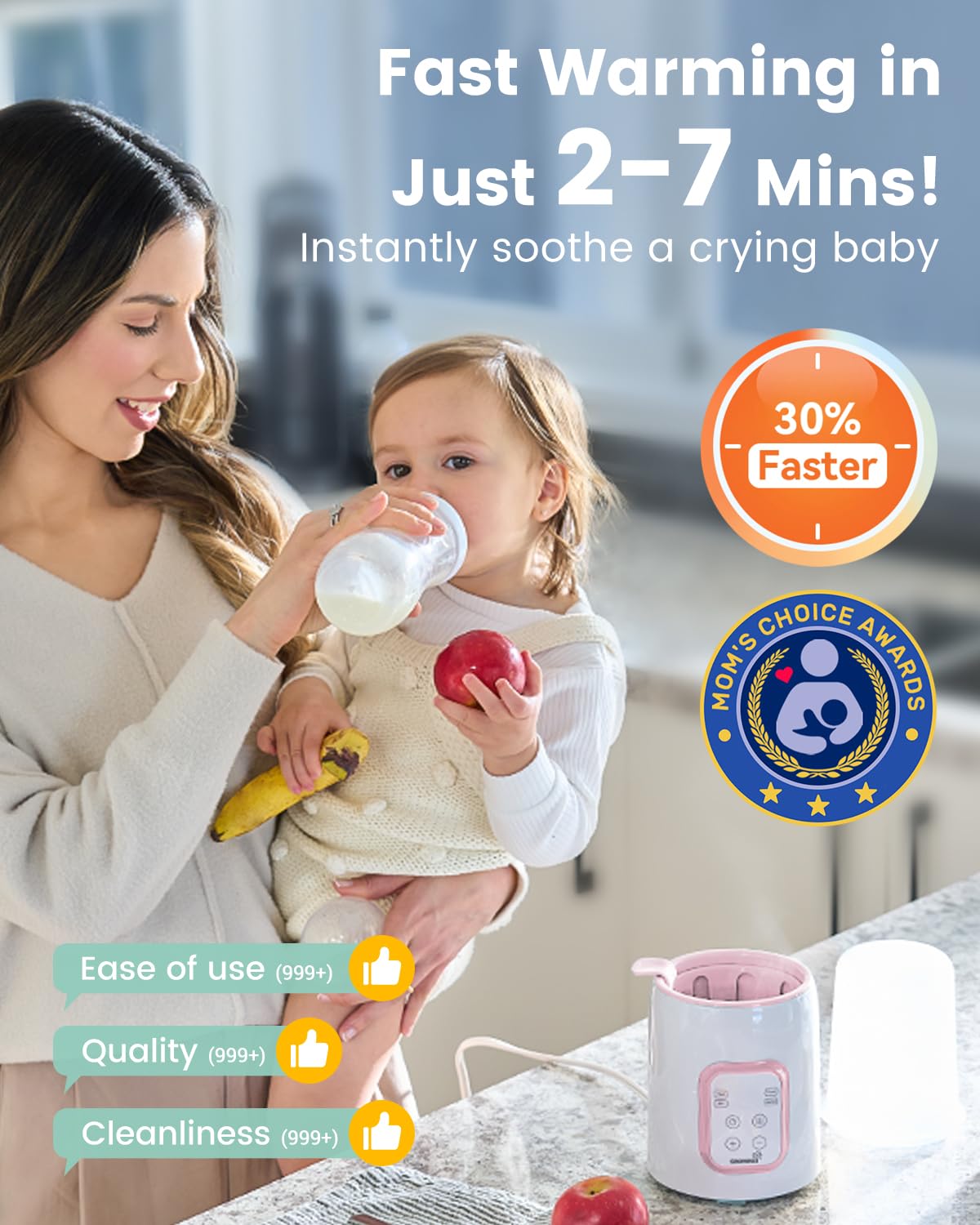 Grownsy 8-in-1 OG Fast Bottle Warmer with Timer, Gray