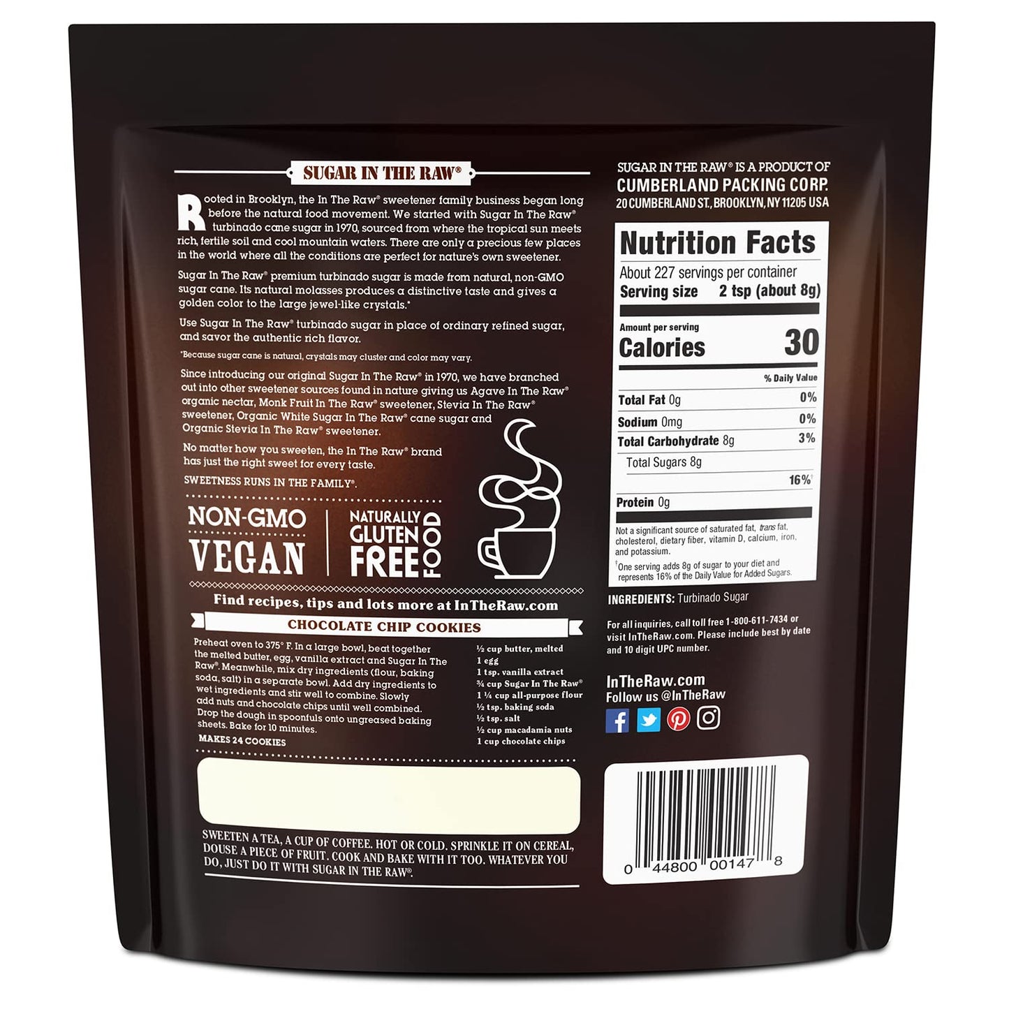 In The Raw Granulated Turbinado Cane Sugar, 2 lb Box, Pure, All-Natural Turbinado Sugar, Non-GMO Project Verified, Kosher, Vegan and Gluten Free (Pack of 12)