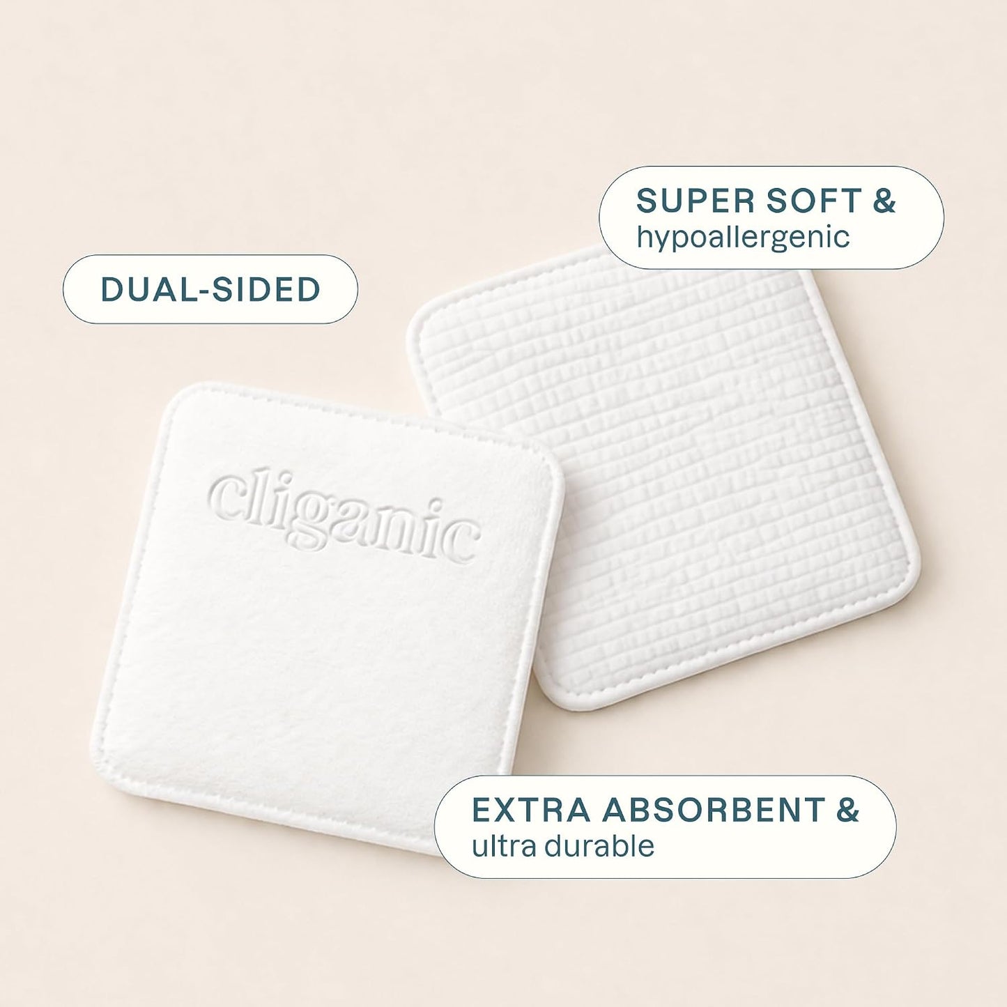 Cliganic Extra Large Face Pads (100 Count) - Soft, Extra Absorbent, Ultra Durable, Hypoallergenic, For Makeup, Nail Polish & Daily Buildup Removal, Toner & Cleanser Application, Dual Sided & Lint-Free