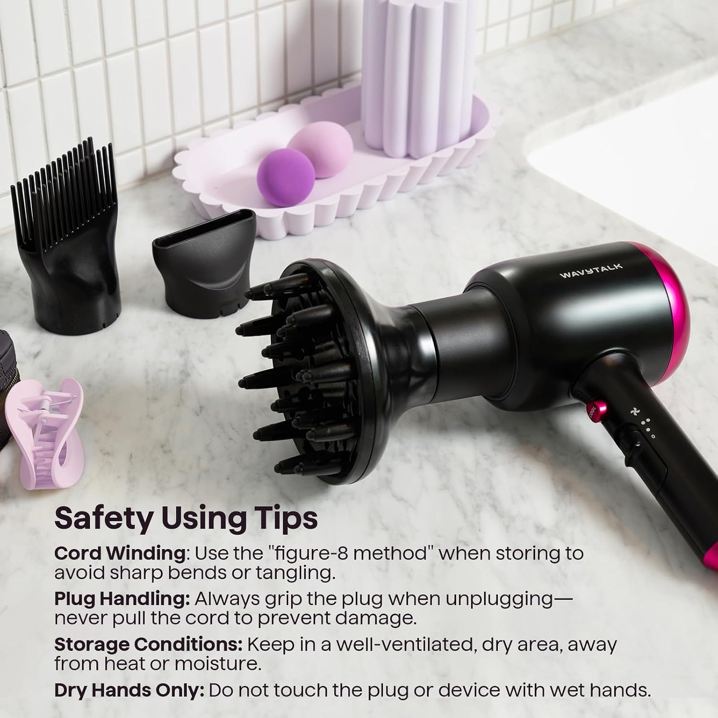 Wavytalk Blown Away Ionic Hair Dryer with Diffuser for Curly Hair