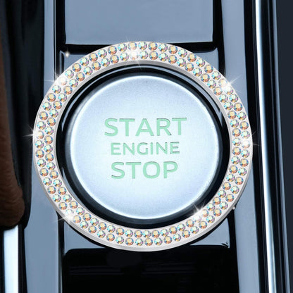LivTee 2 PCS Crystal Double Rhinestone Car Engine Start Stop Decoration Ring, Bling Car Interior Accessories for Women, Push to Start Button Cover Sticker, Automotive Decals, Light Green