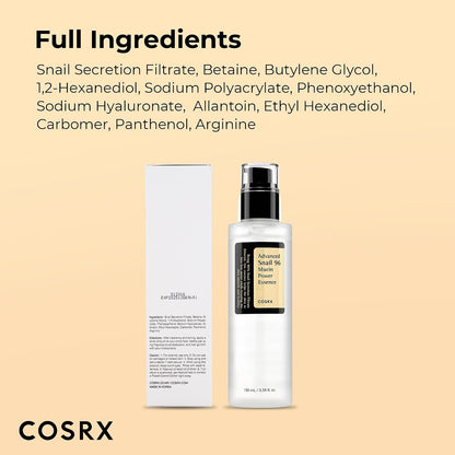 COSRX Snail Mucin 96% Repairing Serum for Sooothing & Hydrating 3.38 oz.