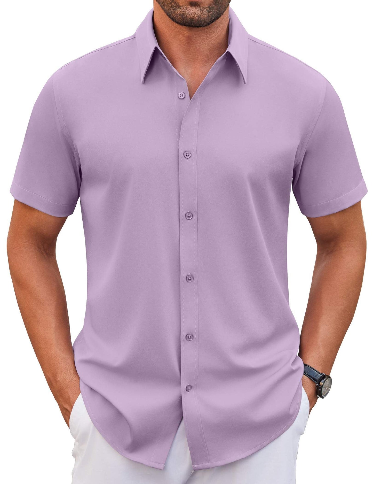 COOFANDY Men's Stretch Dress Shirts Short Sleeve Wrinkle Free Casual Button Down Shirts