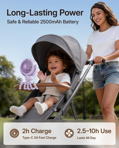 SWEETFULL Portable Stroller Fan, Pinch-Proof Baby Fan - Cream