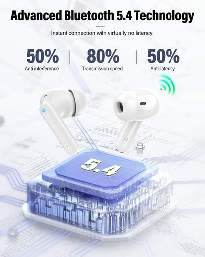 Wireless Earbuds, Bluetooth 5.4 Headphones Bass Stereo/Clear Calls, Black