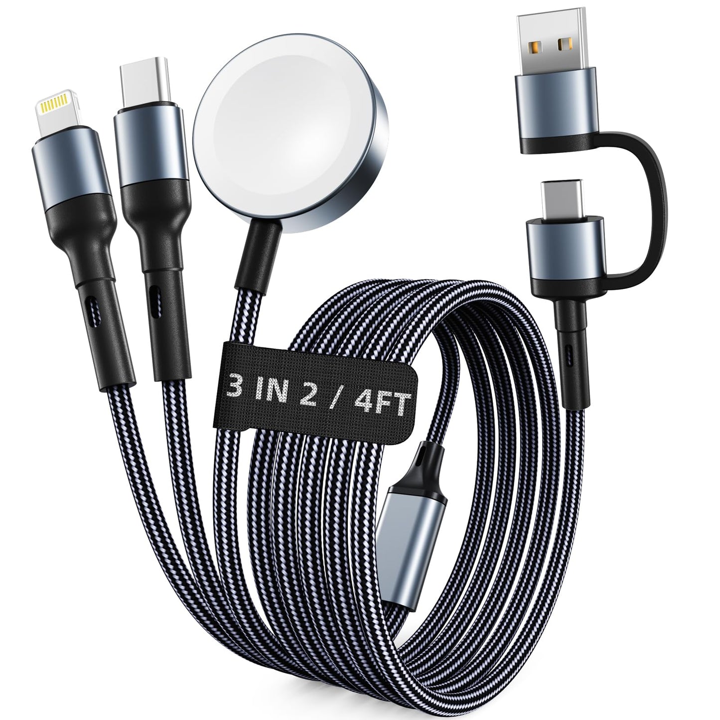 2026 Travel Essentials for Apple Watch Charger,Cruise Vacation Camping Essentials,iPhone Charger,Multi Charging Cable,3 in 2 Charging Docks for iWatch Series 11-2/Ultra,iPhone 17-12,Car