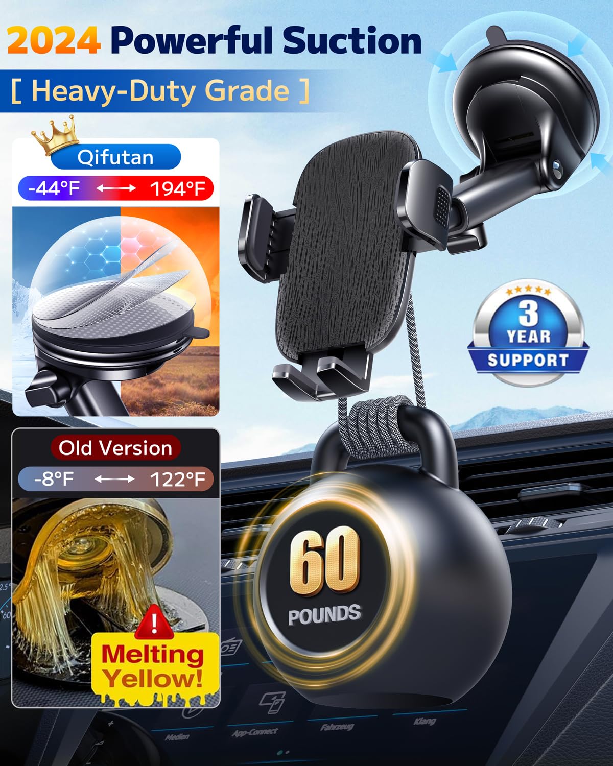 Qifutan Dash Mounted Holders Phone Holders for Your Car Phone Mount for Car Windshield Dashboard Air Vent Universal Desk Mounts Hands Free Automobile Cell Phone Holder Fit for iPhone Smartphone