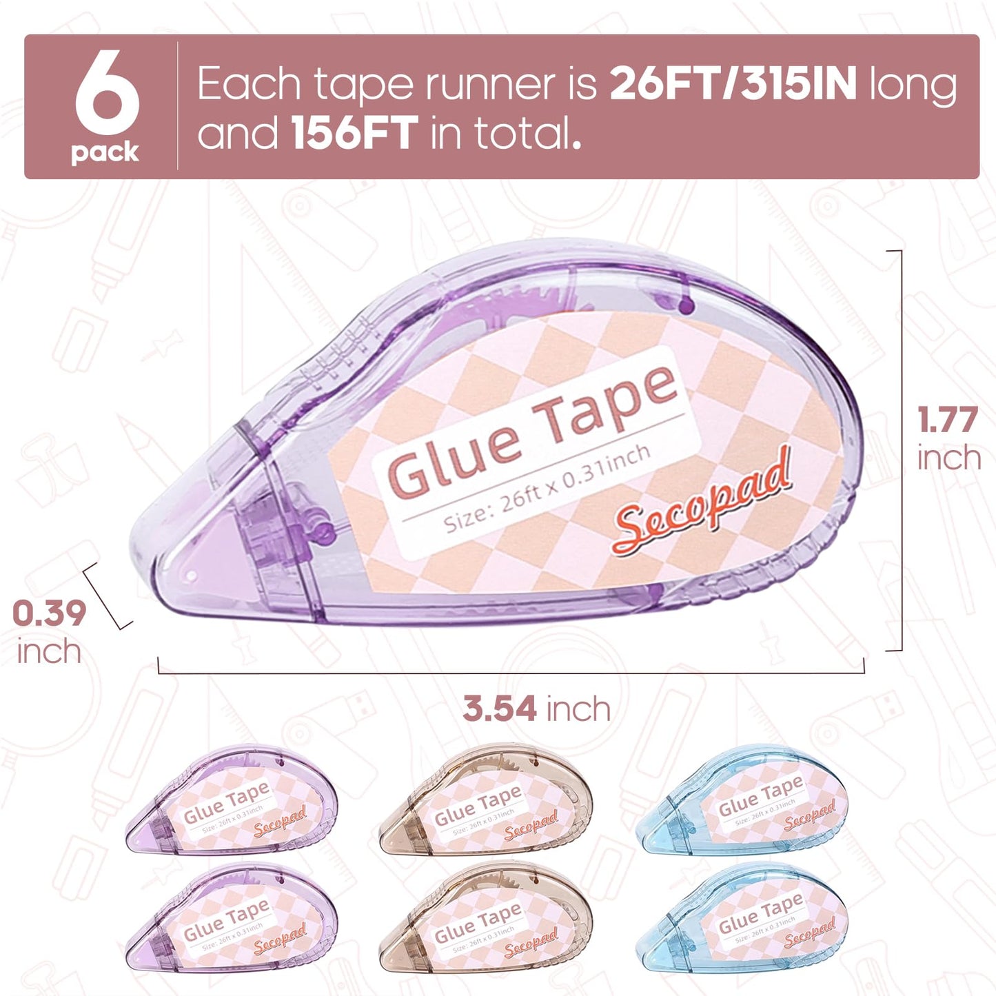 Secopad Scrapbook Tape, Glue Tape for Crafts, 4 Pack, Light-Colored Shell