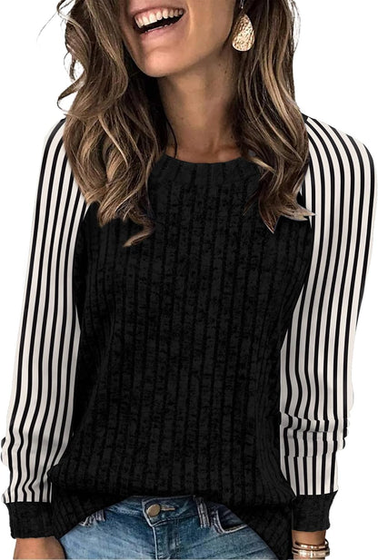 WIHOLL Long Sleeve Shirts for Women Lightweight Sweaters Fall Outfits 2026 Color Block Winter Clothing Dressy Casual Soft