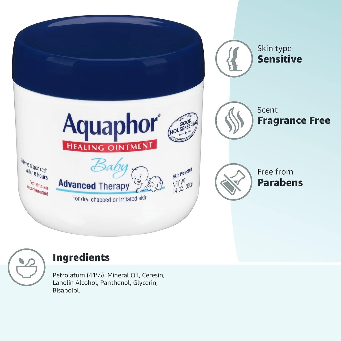 Aquaphor Baby Healing Ointment for Diaper Rash and More, 7 OZ