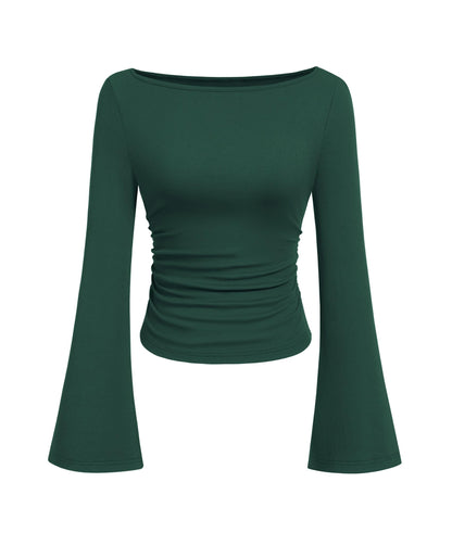 PRETTYGARDEN Womens Bell Long Sleeve Ribbed Knit Tops