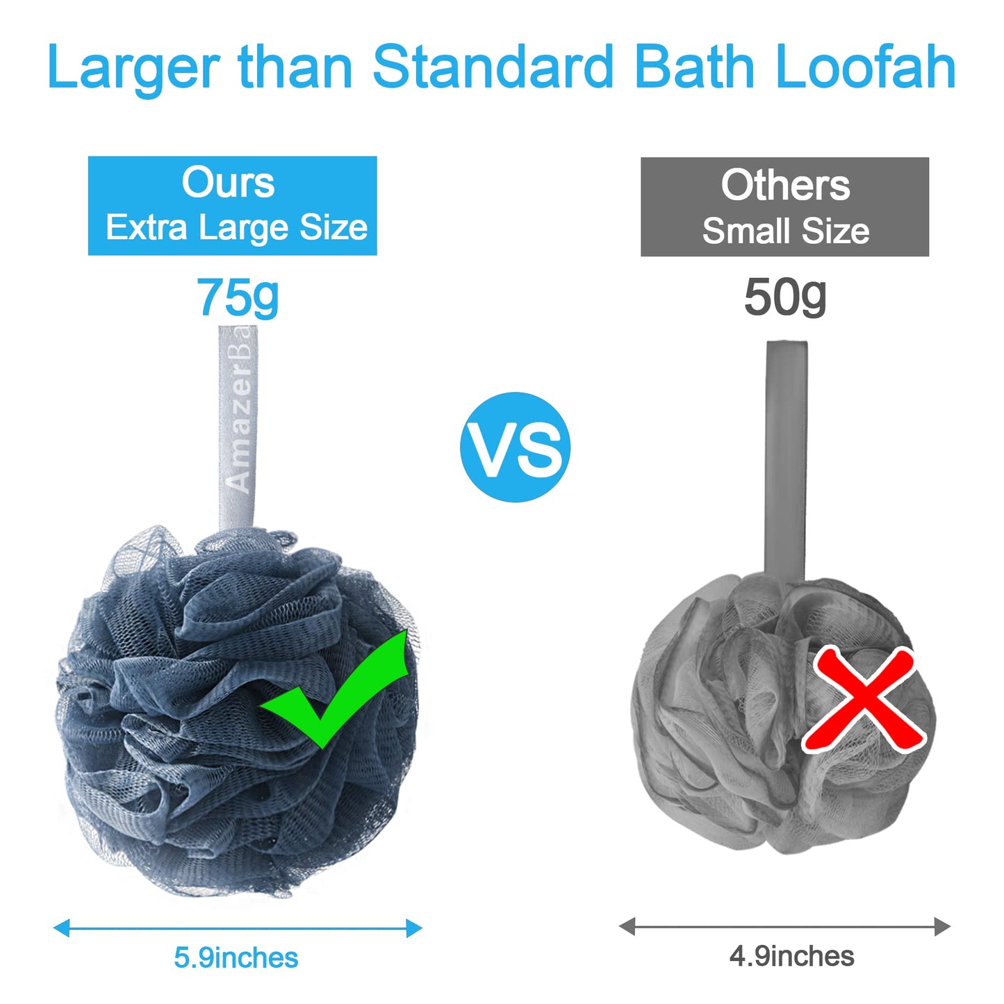 AmazerBath Loofah Sponge 75g/Piece, Loofah for Men Body Scrubber - Bath Sponge Loofa Set of 4 Black (Large)