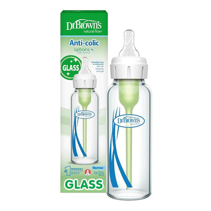 Dr. Brown's Anti-Colic Options+ Narrow Glass Baby Bottle, 8 oz, 1-Pack