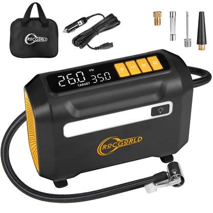 ROCGORLD R8 Tire Inflator Portable Air Compressor, DC 12V Air Compressor Portable with Large Dual Digital Screen, 3X Faster Inflation Air Pump for Car, Bike, Ball, Motor