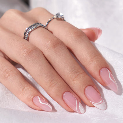 BTArtbox Press On Nails, Cream Puff, Short Almond, Ombre Off White, 32Ct