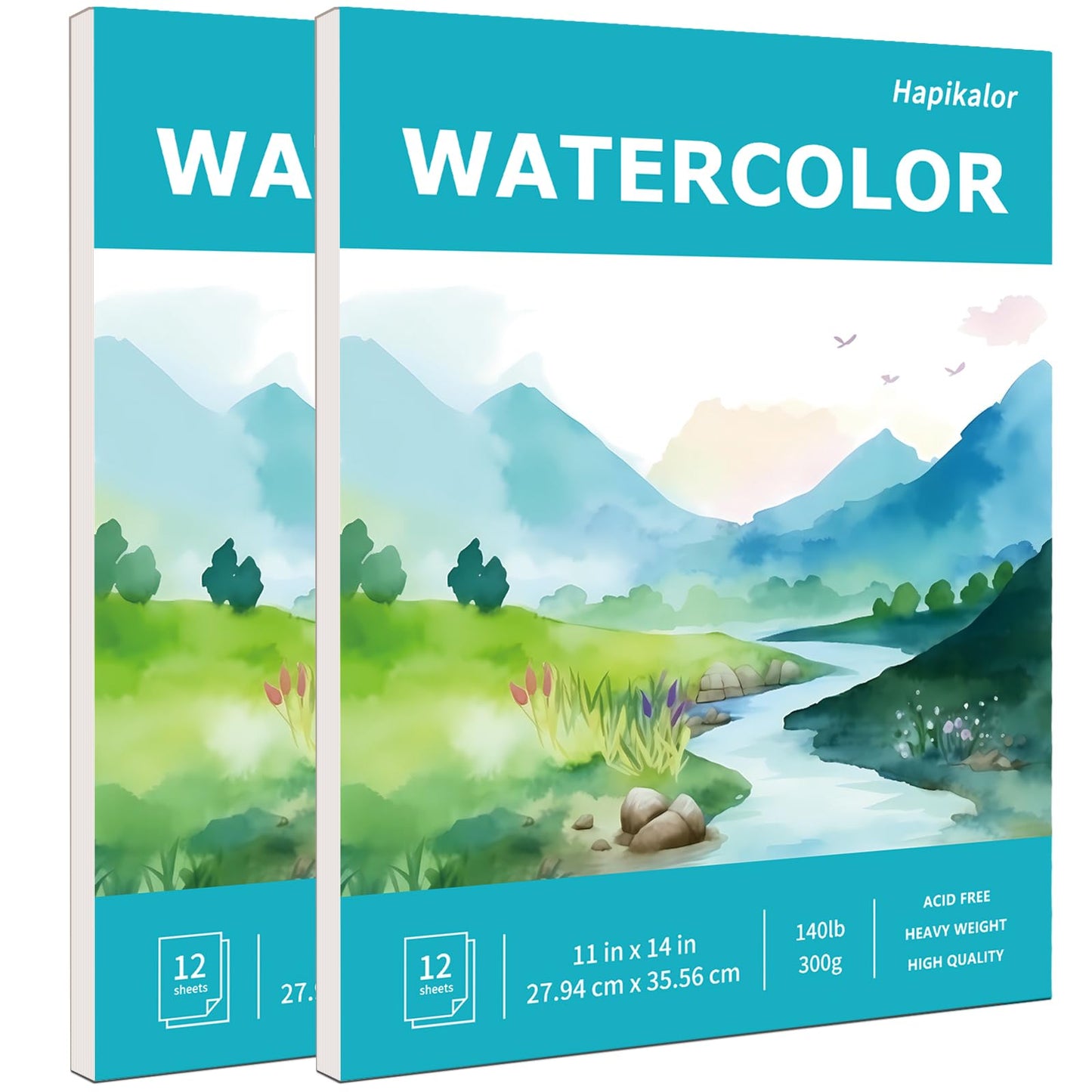 Hapikalor Watercolor Paper Pad, 9"x12" Water Color Paper, 140lb/300gsm Teal
