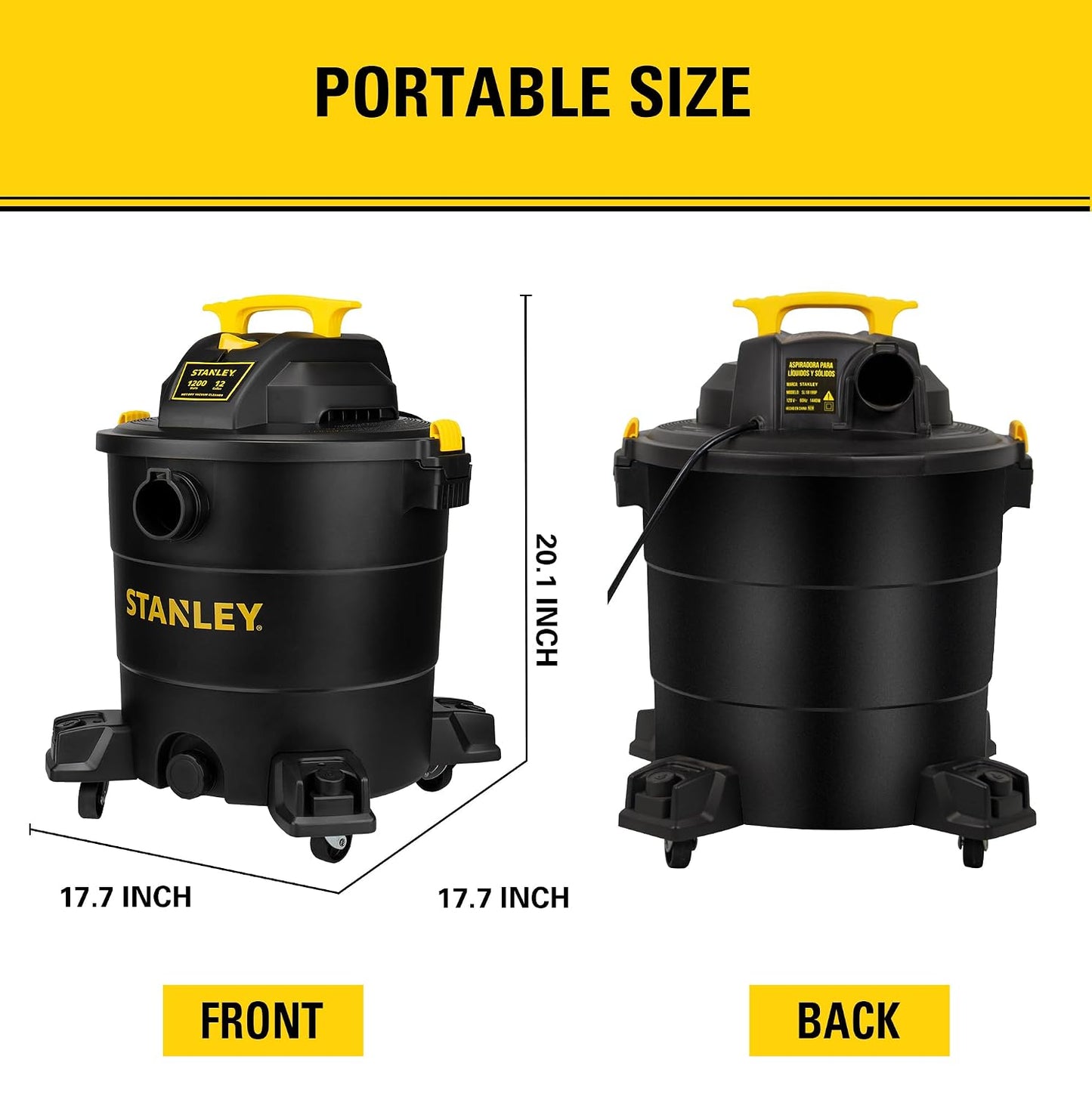 STANLEY Shop Vac SL18115P, 5 Gallon Peak 4 Horsepower Wet Dry Vacuums, Blower 3 in 1 Functions 15 Feet Cleaning Range for Garage, Carpet Clean, Shop Cleaning, Car Detailing with Attachments