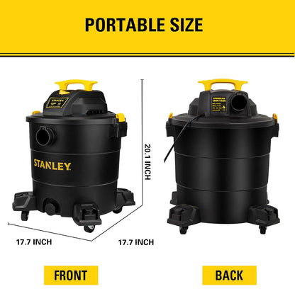 STANLEY Shop Vac SL18115P, 5 Gallon Peak 4 Horsepower Wet Dry Vacuums, Blower 3 in 1 Functions 15 Feet Cleaning Range for Garage, Carpet Clean, Shop Cleaning, Car Detailing with Attachments