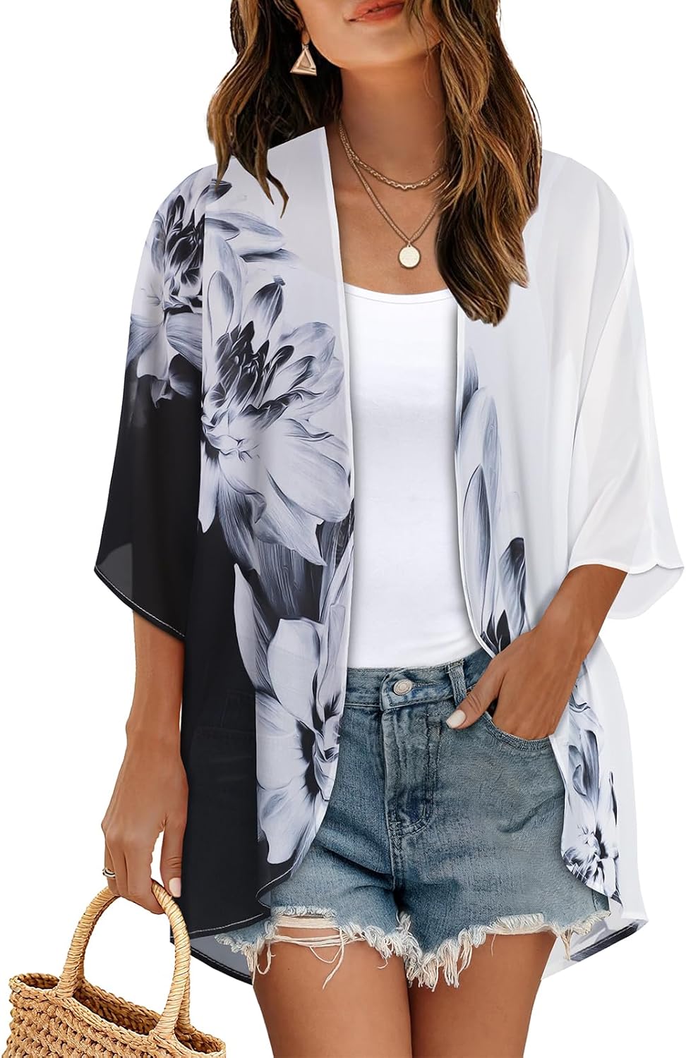 CHICGAL Womens Floral Kimono Cardigan Beach Cover Up Casual Summer Tops
