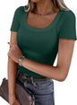 ANRABESS Women Short Sleeve Tops Scoop Neck Ribbed Tee Shirts