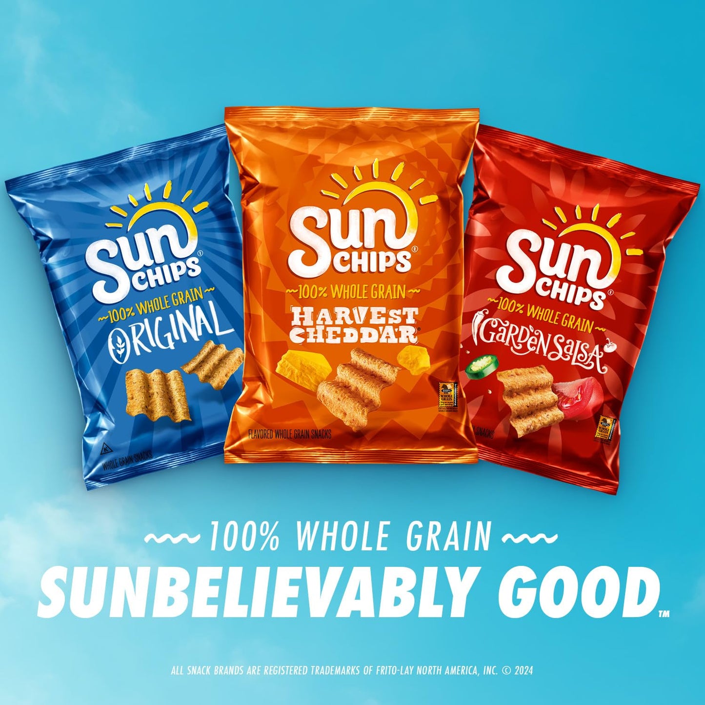 SunChips 100% Whole Grain Chips, Variety Pack, 1 oz Bags, Pack of 40, No Artificial Flavors, Colors