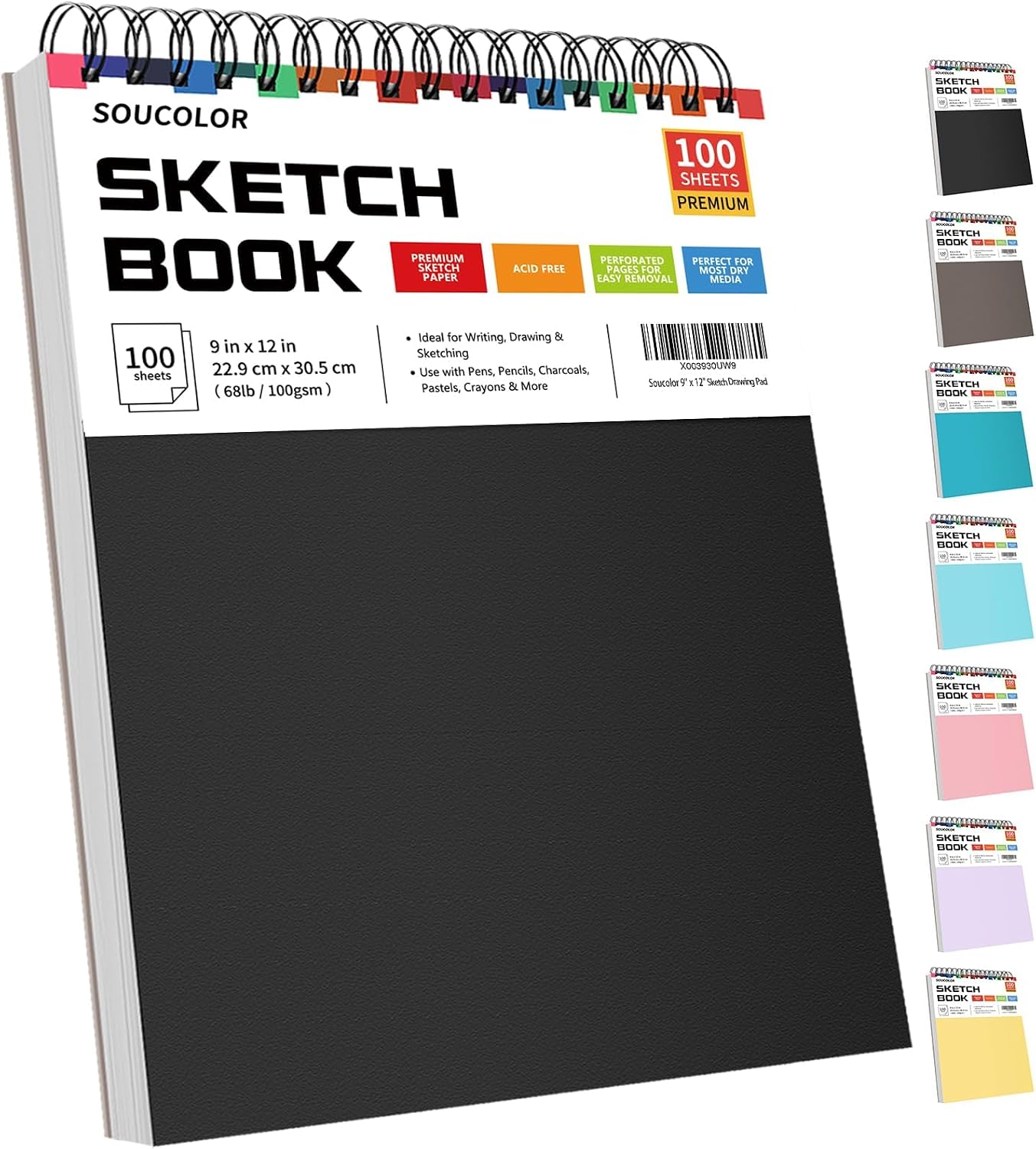 Soucolor Sketch Book 9" x 12", 100 Sheets Kids Art Sketchbook Drawing Pad
