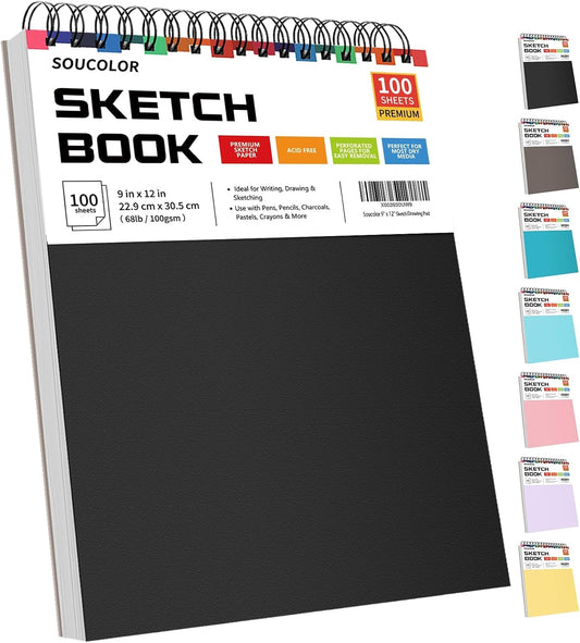 Soucolor Sketch Book 9" x 12", 100 Sheets Kids Art Sketchbook Drawing Pad
