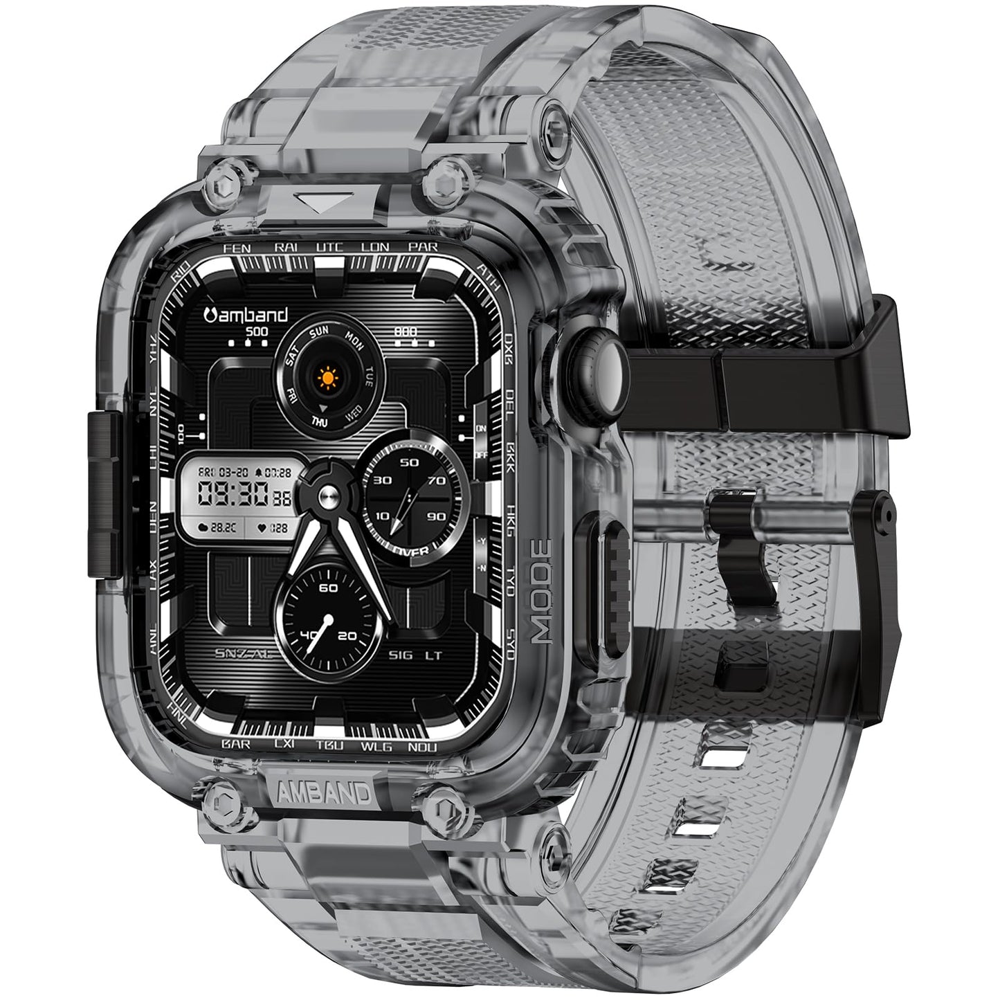 amBand Bands Compatible with Apple Watch 9/8/7/6/5/4 & SE 3/2/1 45mm/44mm Case for Men, M1 Sport Series Rugged Case Protective Cover for iWatch SE3/SE2/6/SE/5/4 44/45 mm Men Black