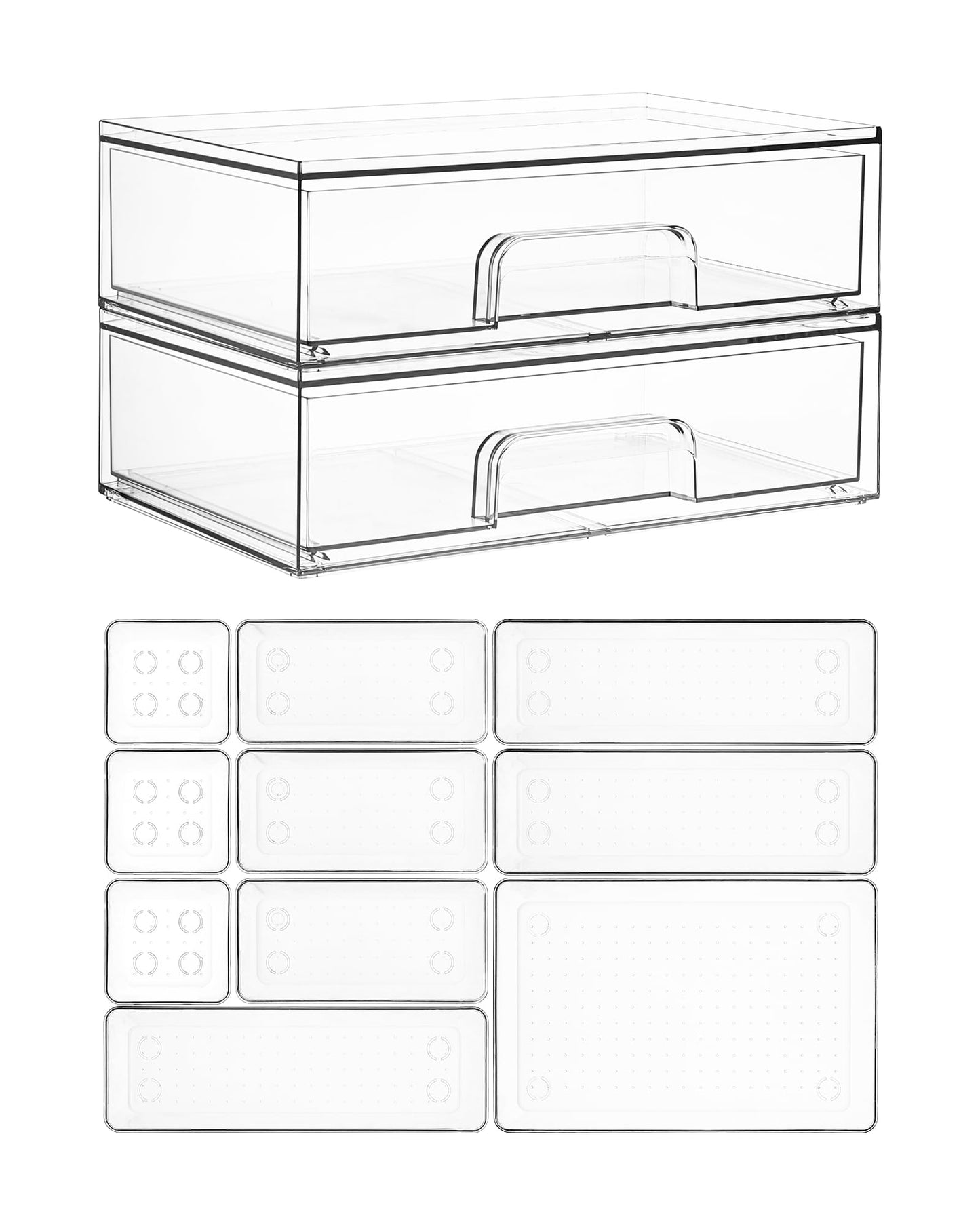 Vtopmart 2 Pack Small Clear Stackable Storage Drawers for Desk, Countertop