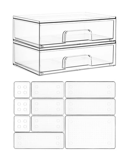 Vtopmart 2 Pack Small Clear Stackable Storage Drawers for Desk, Countertop