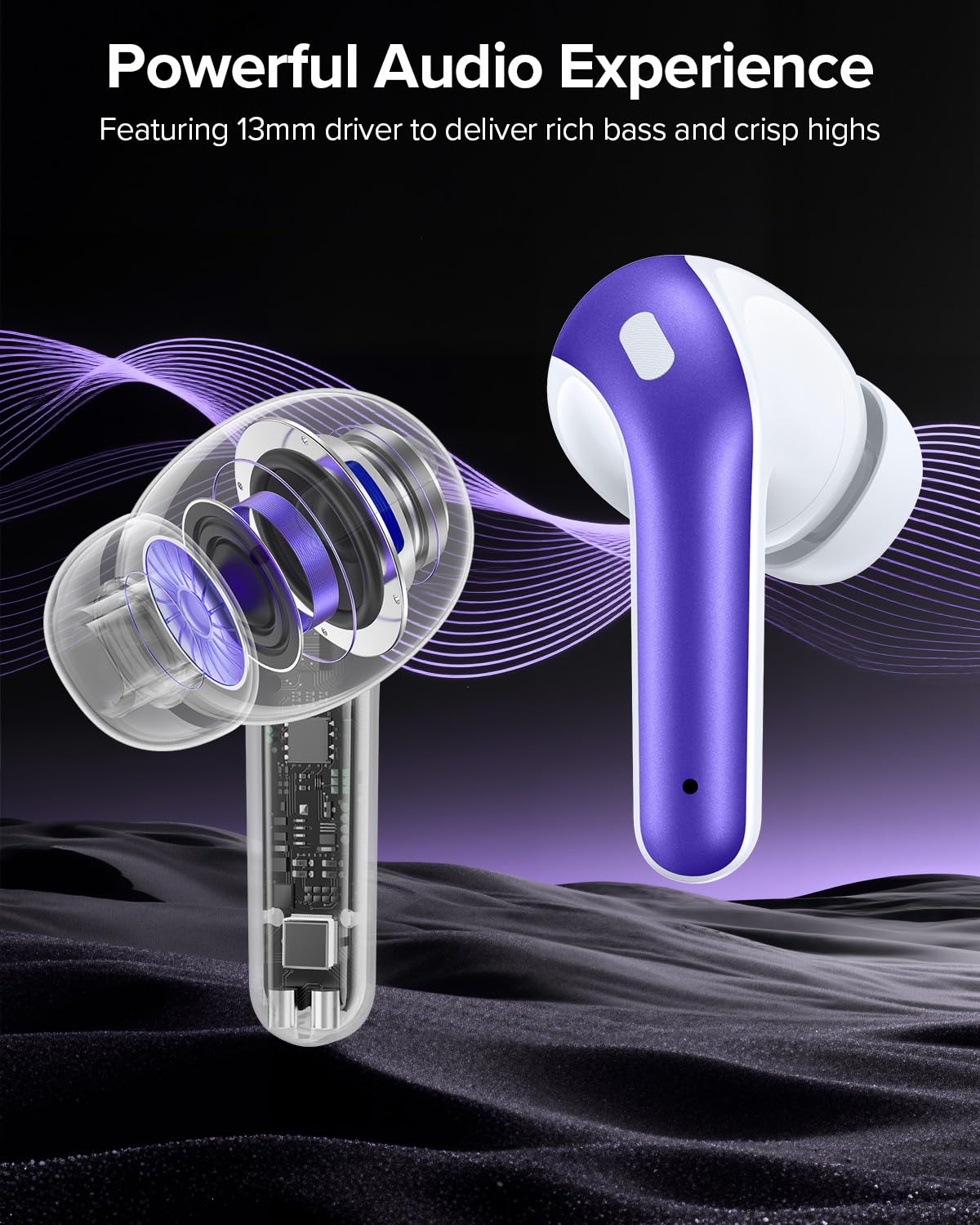 TAGRY Bluetooth Headphones True Wireless Earbuds 60H Playback LED Power Display Earphones with Wireless Charging Case IPX5 Waterproof in-Ear Ear buds with Mic for TV Smart Phone Laptop Computer Sports
