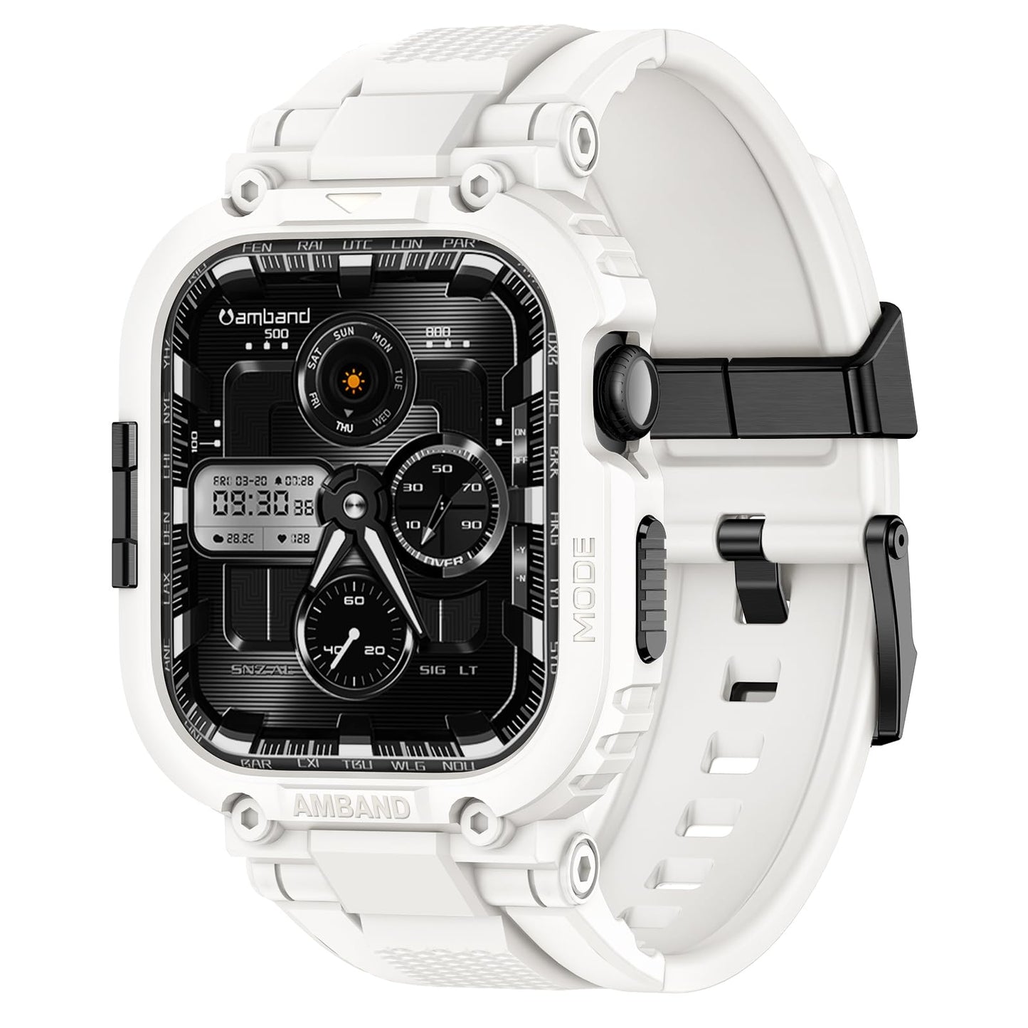 amBand Bands Compatible with Apple Watch 9/8/7/6/5/4 & SE 3/2/1 45mm/44mm Case for Men, M1 Sport Series Rugged Case Protective Cover for iWatch SE3/SE2/6/SE/5/4 44/45 mm Men Black