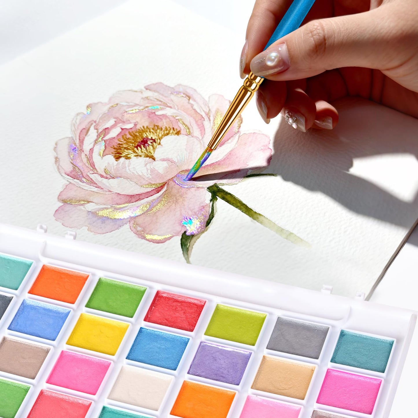 48 Colors Washable Watercolor Paint Set, with 3 Brushes Pen