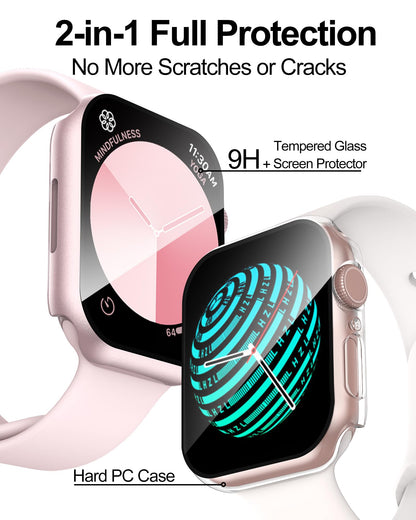 Smiling 2 Pack Case Compatible with Apple Watch SE 3 (2025)/ SE 2/ SE/Series 6/5/4 40mm with Tempered Glass Screen Protector, Hard PC Case Overall Protective Cover- 1 Blue+ 1 Transparent