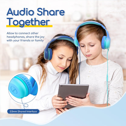 EarFun K1 Kids Headphones Wired with Mic, Volume Limit Headphones for Kids