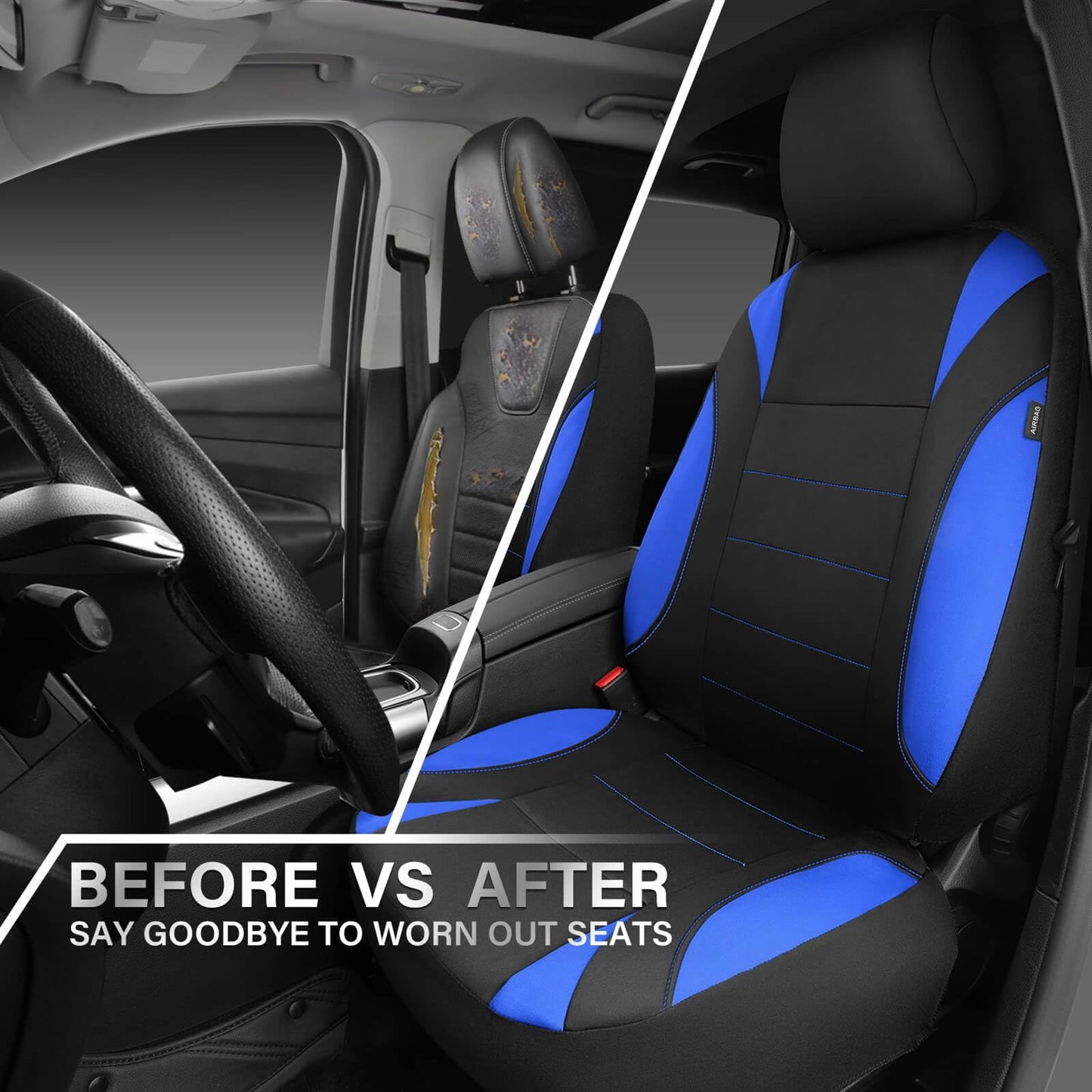 CAR PASS Waterproof Car Seat Covers Front Seats Only with 5mm Composite EVA, Neoprene Car Seat Cover with Separate Headrest Cover, Quick Setup Universal Fit for Car SUV Trucks,Airbag Compatible（Gray