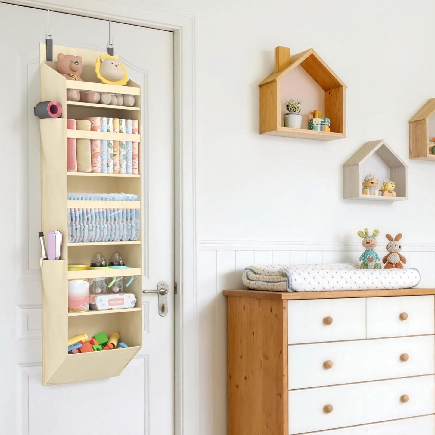 Lifewit 1 Pack Over the Door Organizer, 5 Section Hanging Storage, Beige