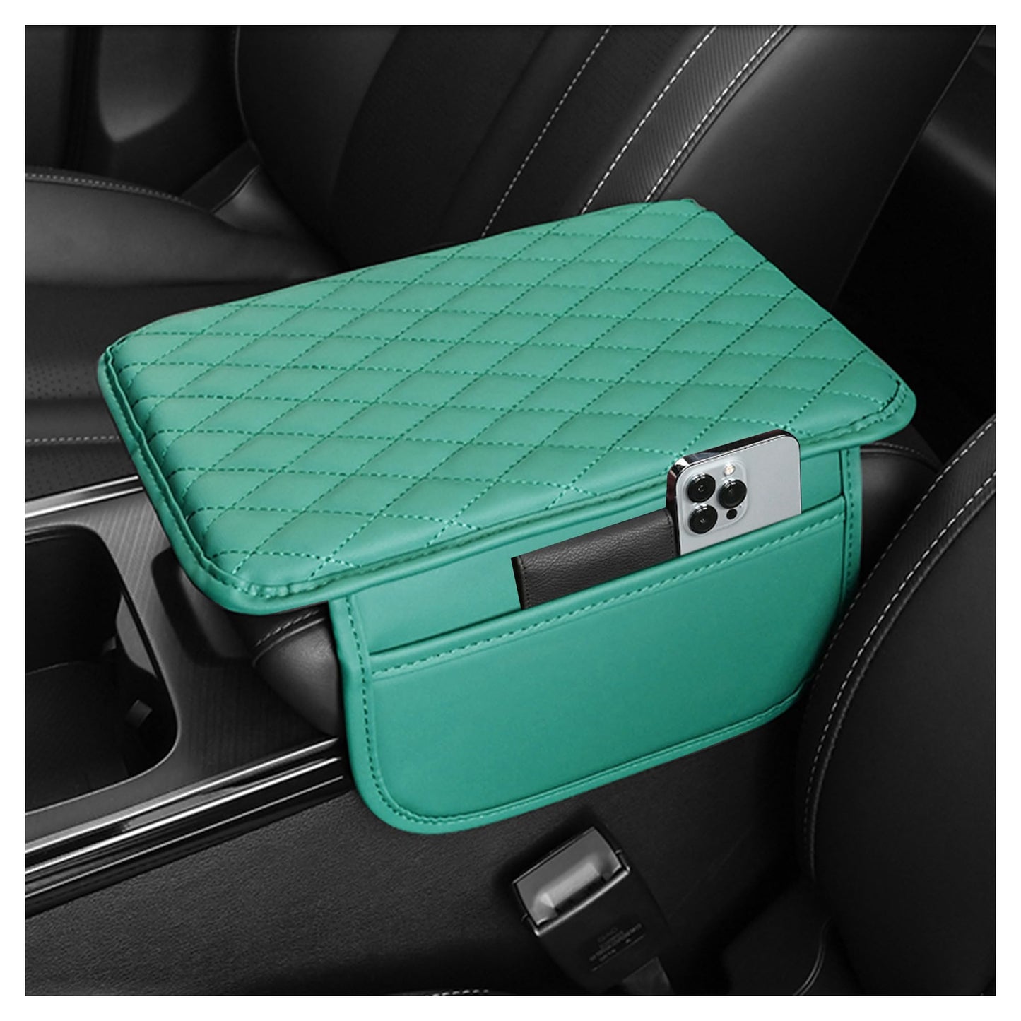 Stacool Upgraded Car Center Console Cover,Microfiber Leather Car Armrest Cover Cushion with 2 Storage Bags,Universal Car Armrest Storage Box (Black)