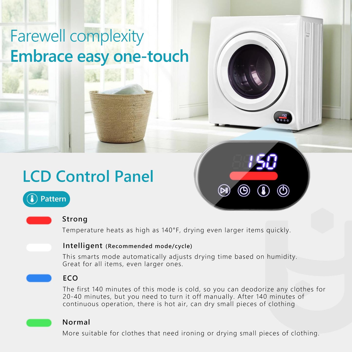 Euhomy Portable Clothes Dryer for Laundry, 1.5 Cu. Ft. Small Portable Dryers for Clothes, 120V Electric Dryer with Stainless Steel Drum, 850W Dryer Machine for Apartments, White