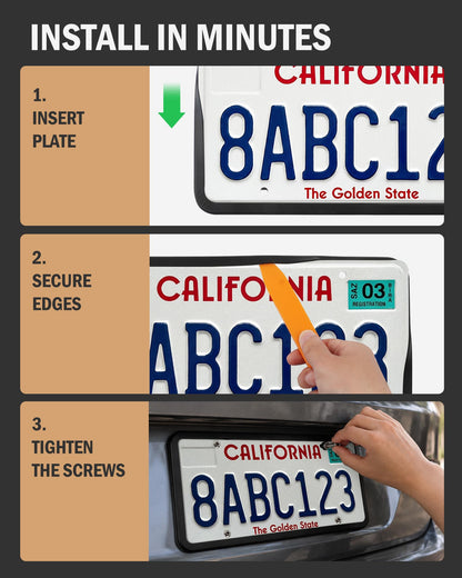 Aujen Silicone License Plate Frames Black, 2 Pack Car License Plate Frame, Universal US Black License Plate Holders Brackets Rust-Proof, Weather & Rattle-Proof, Car Accessories