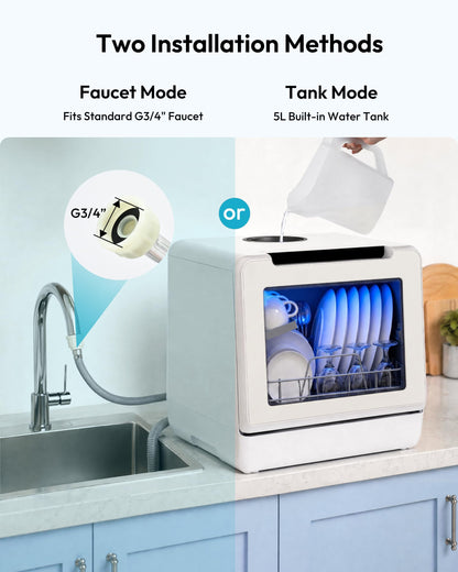 EUHOMY Countertop Dishwasher Portable, 8 Programs with 5L Tank, Black, 40dB